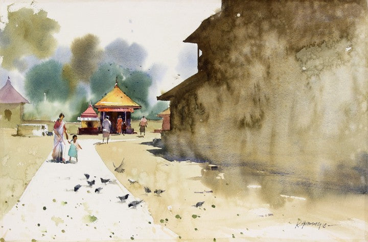 Easy Village Temple Scenery Drawing For Beginners ll Easy Temple Drawing ll  - YouTube